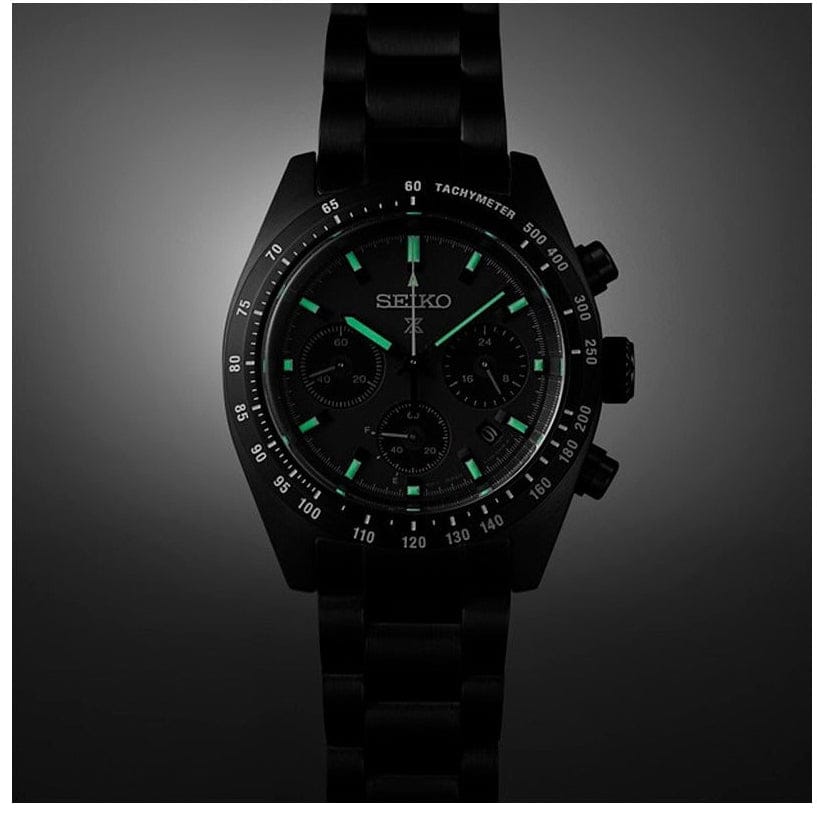 Seiko Prospex Speedtimer The Black Series Limited Edition Black Dial Black Steel Strap Watch for Men - SSC917