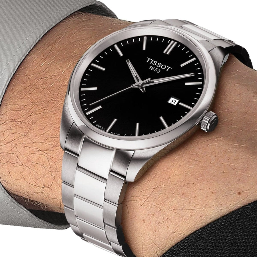 Tissot PR 100 Black Dial Silver Steel Strap Watch for Men - T150.410.11.051.00