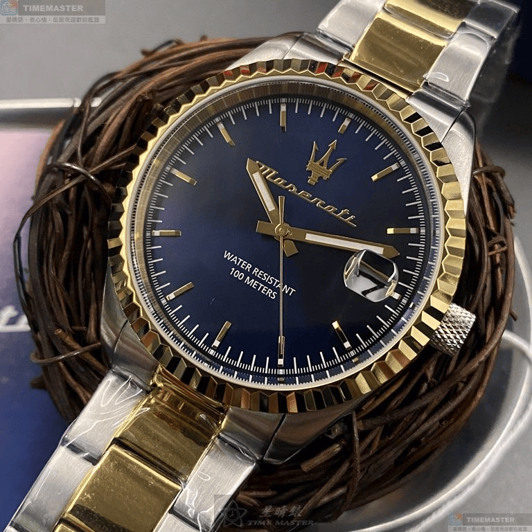 Maserati Competizione Blue Dial Two Tone Steel Strap Watch for Men - R8853100027