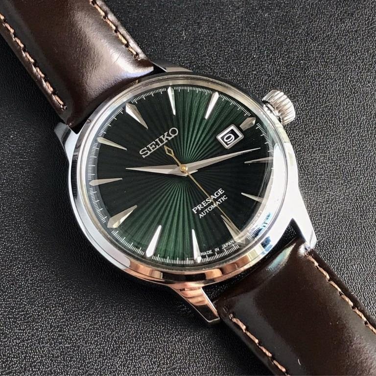 Seiko Presage Cocktail Time Automatic Green Dial Brown Leather Strap Watch for Men - SRPD37J1