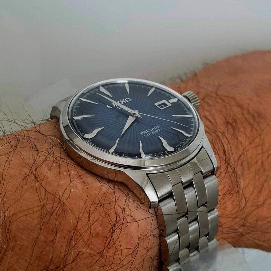 Seiko Presage Cocktail Time Automatic Blue Dial Silver Steel Strap Watch for Men - SRPB41J1