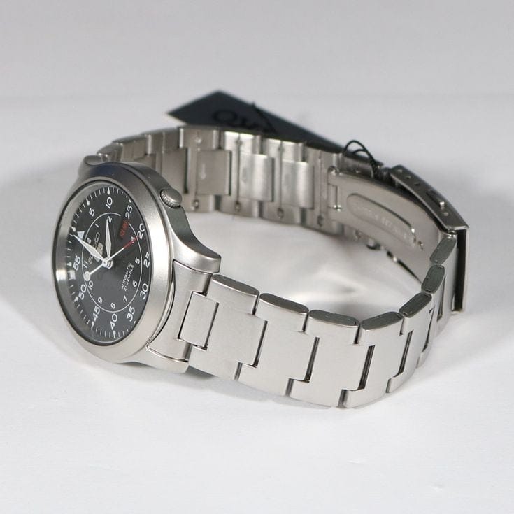 Seiko 5 Sports Flieger Automatic Black Dial Silver Steel Strap Watch for Men - SRPH27K1