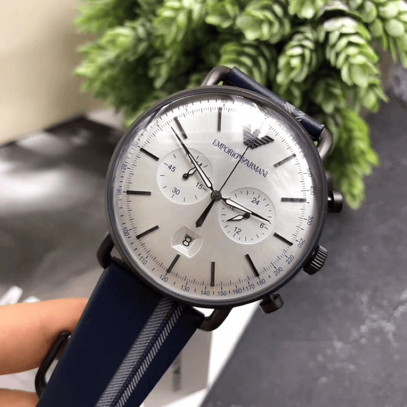 Emporio Armani Aviator Silver Dial Two Tone Leather Strap Watch for Men - AR11202
