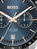 Hugo Boss Tourmaster Chronograph Blue Dial Two Tone Steel Strap Watch for Men - 1514288