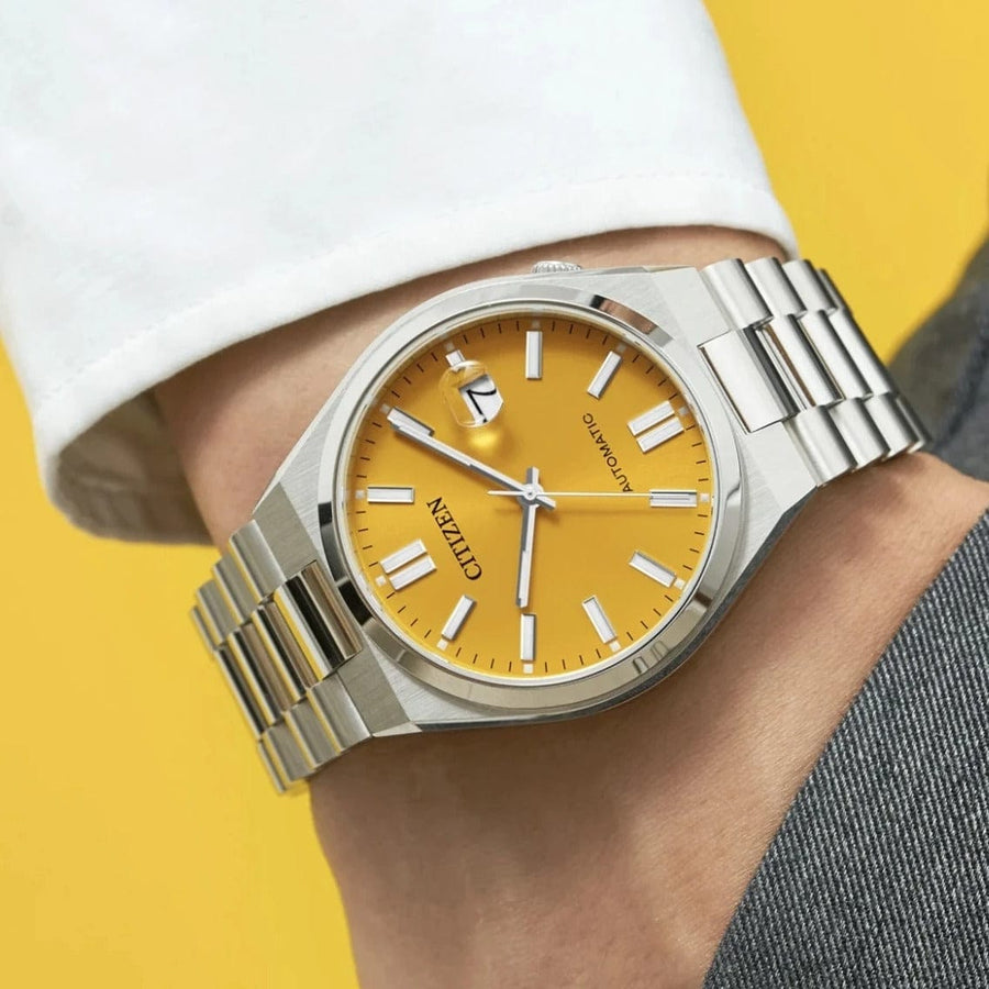 Citizen Tsuyosa Automatic Yellow Dial Silver Steel Strap Watch for Men - NJ0150-56Z