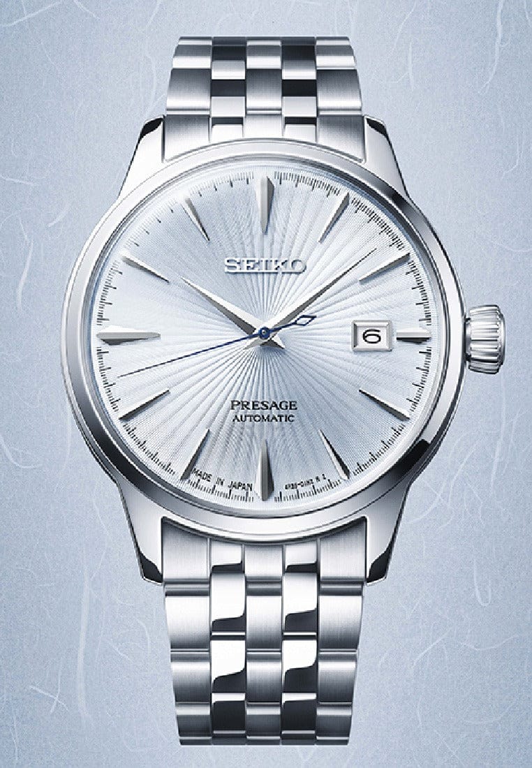 Seiko Presage Cocktail Time Automatic Ice Blue Dial Silver Steel Strap Watch for Men - SRPE19J1