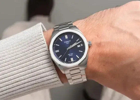 Tissot PRC 100 Solar Quartz Blue Dial Silver Steel Strap Watch for Men - T151.422.11.041.00