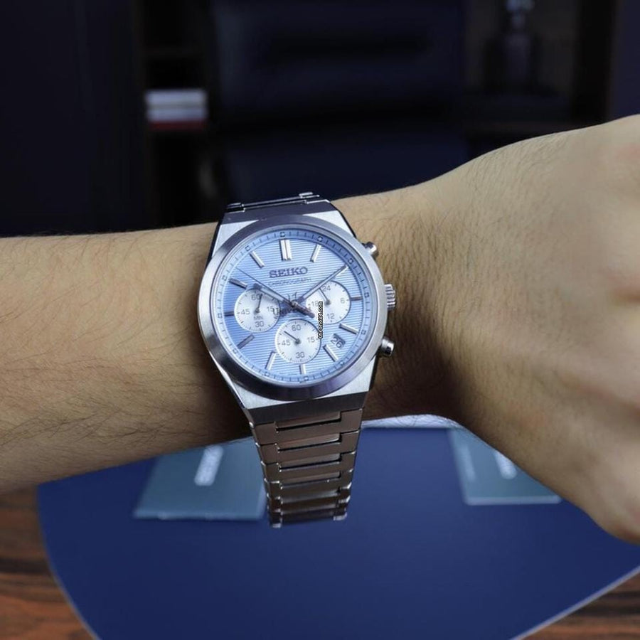 Seiko Conceptual Chronograph Ice Blue Dial Silver Steel Strap Watch for Men - SSB459P1
