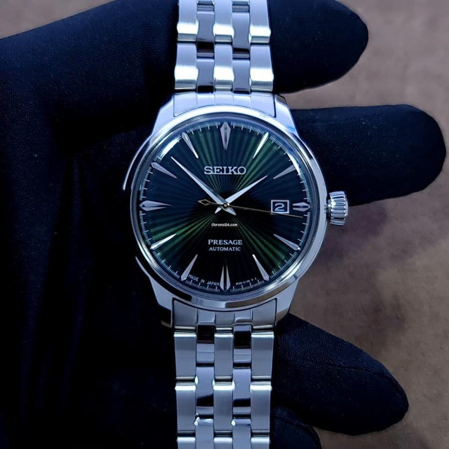 Seiko Presage Cocktail Time Automatic Green Dial Silver Steel Strap Watch for Men - SRPE15J1