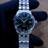 Seiko Presage Cocktail Time Automatic Green Dial Silver Steel Strap Watch for Men - SRPE15J1