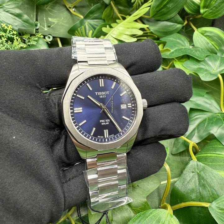 Tissot PRC 100 Solar Quartz Blue Dial Silver Steel Strap Watch for Men - T151.422.11.041.00