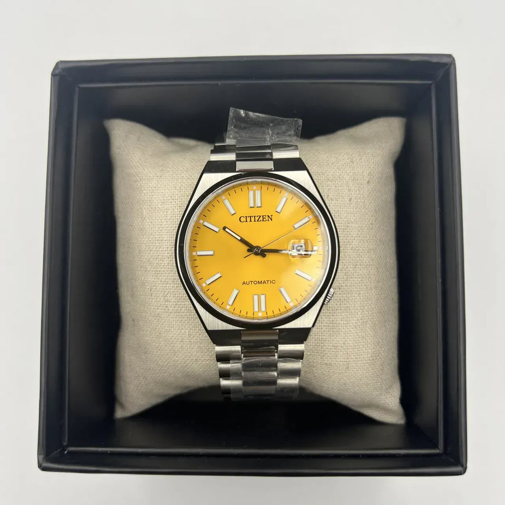 Citizen Tsuyosa Automatic Yellow Dial Silver Steel Strap Watch for Men - NJ0150-56Z