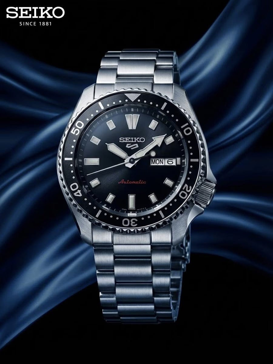 Seiko 5 Sports SKX Automatic Black Dial Silver Steel Strap Watch for Men - SRPL85K1