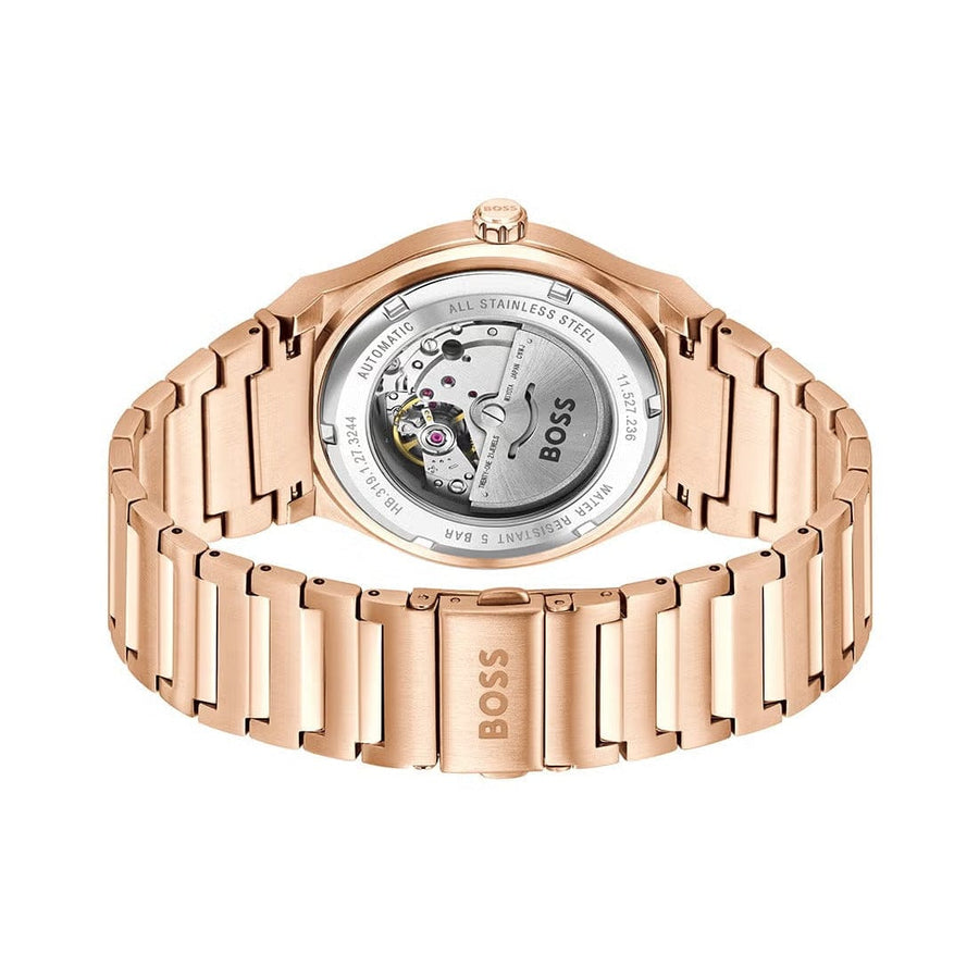 Hugo Boss Candor Automatic Grey Dial Rose Gold Steel Strap Watch for Men - 1514185