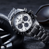 Seiko Prospex Speedtimer Solar Chronograph White Dial Silver Steel Strap Watch for Men - SSC813