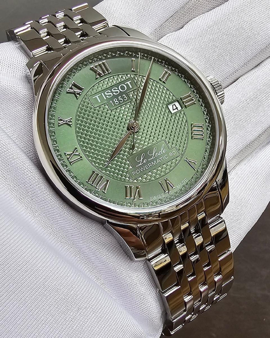 Tissot Le Locle Powermatic 80 Automatic Green Dial Silver Steel Strap Watch for Men - T006.407.11.093.00