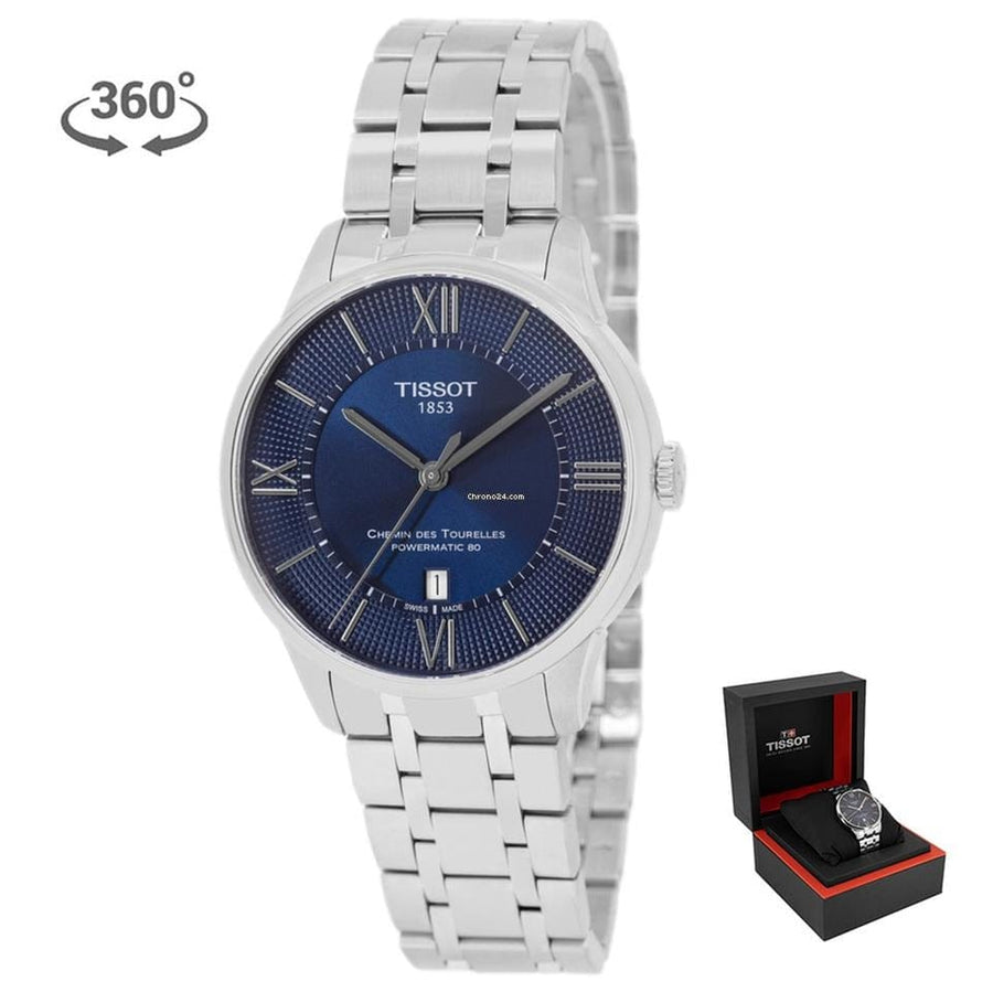 Tissot Chemin Des Tourelles Powermatic 80 Blue Dial Silver Steel Strap Watch for Men - T139.407.11.048.00