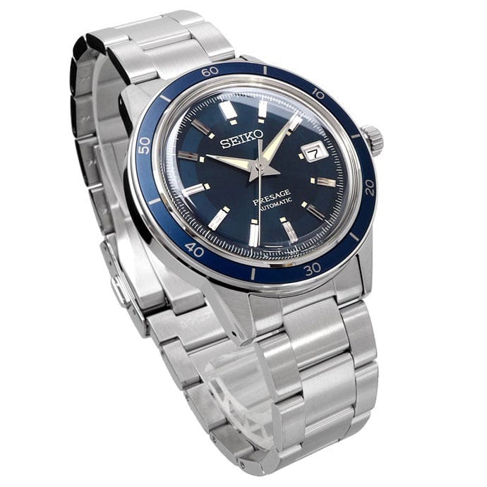 Seiko Presage Style60's Automatic Blue Dial Silver Steel Strap Watch for Men - SRPG05J1