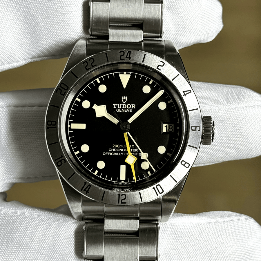 Tudor Black Bay Pro Black Dial Silver Steel Strap Watch for Men - M79470-0001