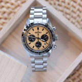 Seiko Prospex Speedtimer Solar Chronograph Gold Dial Silver Steel Strap Watch for Men - SSC817