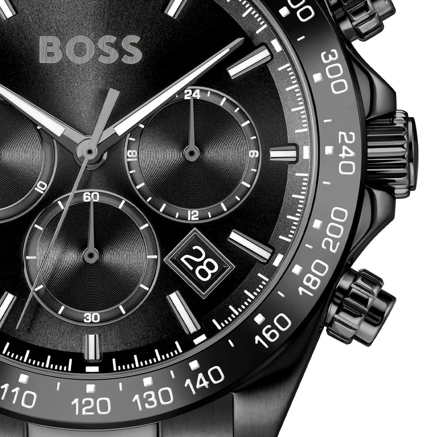 Hugo Boss Hero 2.0 Chronograph Black Dial Black Steel Strap Watch for Men - 1514271