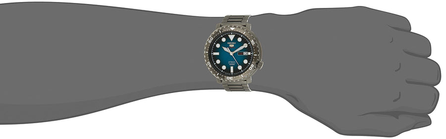 Seiko 5 Sports Automatic Turquoise Dial Grey Steel Strap Watch for Men - SRPC65J1
