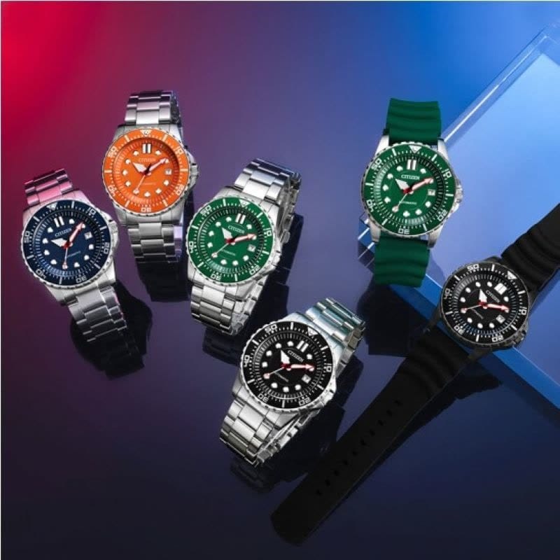 Citizen Mechanical Automatic Green Dial Green Rubber Strap Watch for Men - NJ0129-10X