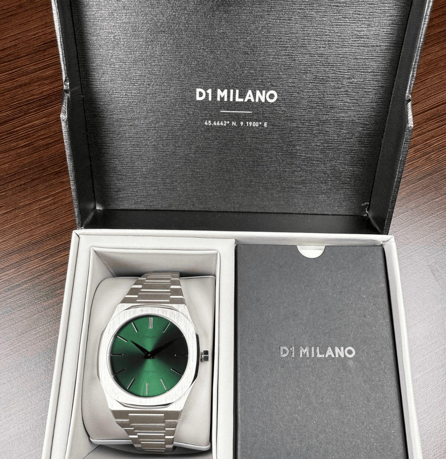 D1 Milano Ultra Thin Green Dial Silver Steel Strap Watch for Men - D1-UTBJ37