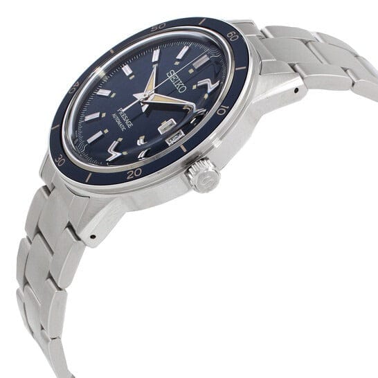 Seiko Presage Style60's Automatic Blue Dial Silver Steel Strap Watch for Men - SRPG05J1