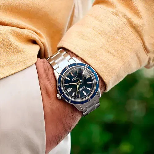 Seiko Presage Style60's Automatic Blue Dial Silver Steel Strap Watch for Men - SRPG05J1
