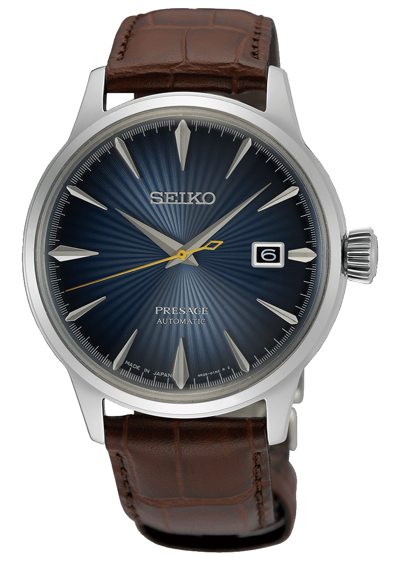 Seiko Cocktail Time Automatic Blue Dial Brown Leather Strap Watch for Men - SRPK15K1