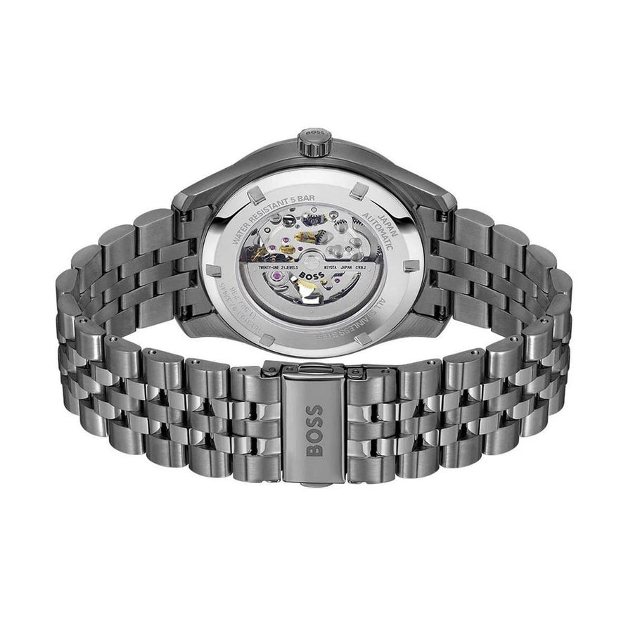 Hugo Boss Principle Skeleton Blue Dial Grey Steel Strap Watch for Men - 1514254