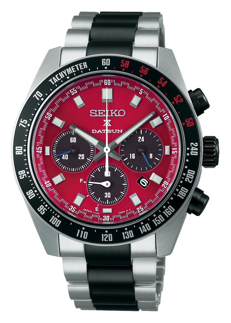Seiko Prospex Speedtimer Solar Chronograph Datsun 240Z Collaboration Limited Edition Red Dial Two Tone Steel Strap Watch for Men - SBDL123