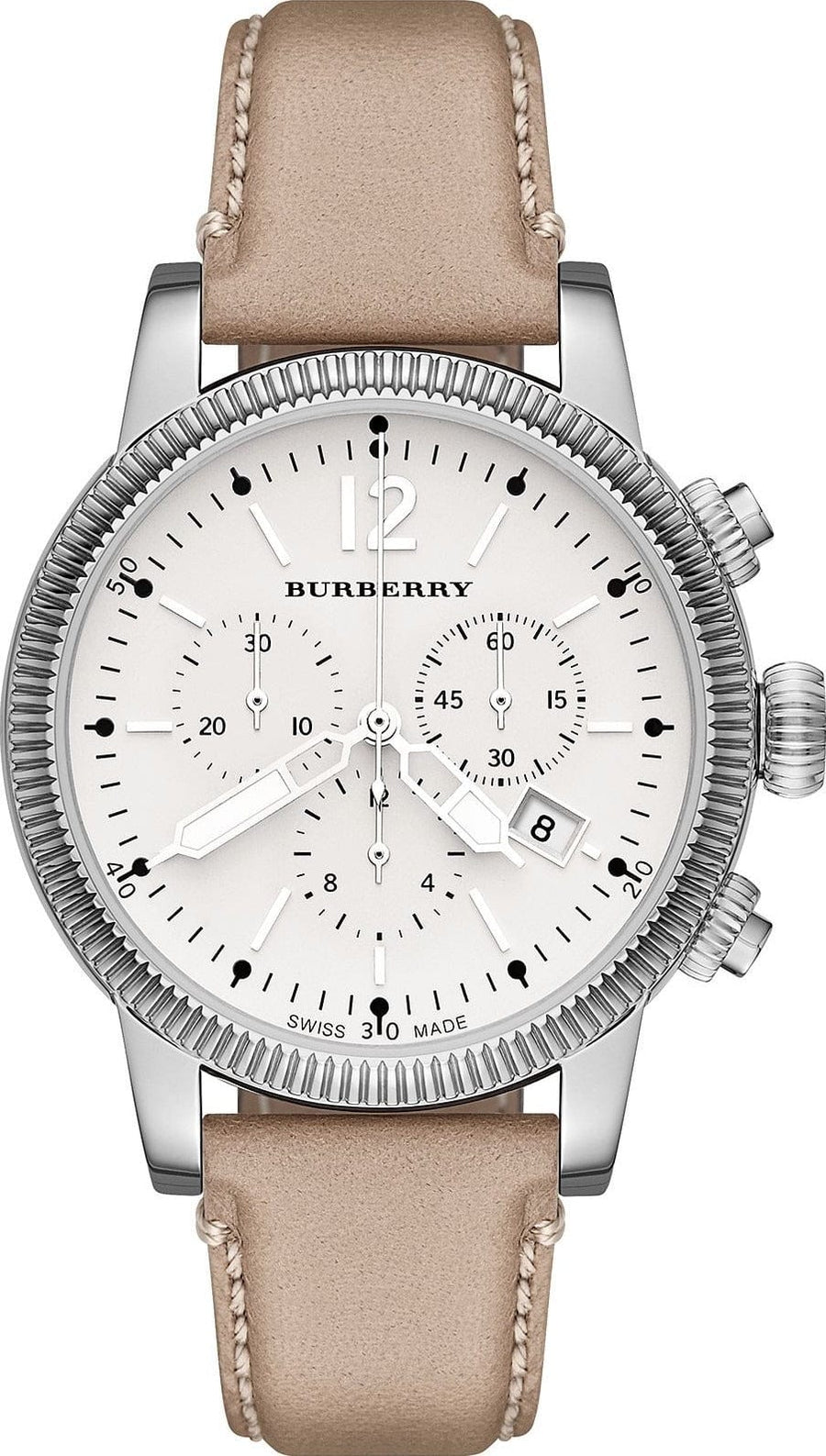 Burberry Utilitarian Chronograph White Dial Pink Leather Strap Watch for Women - BU7816