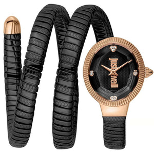 Just Cavalli Snake Black Dial Black Steel Strap Watch for Women - JC1L269M0075