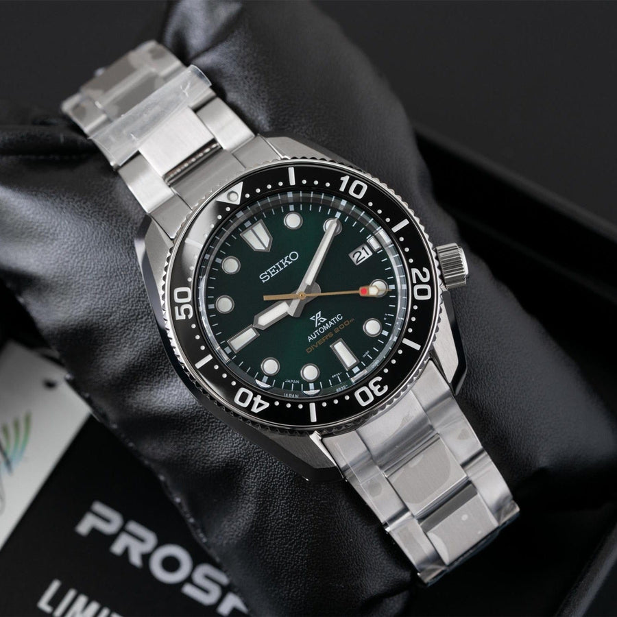Seiko Prospex 140th Anniversary Limited Edition Automatic Scuba Divers Green Dial Silver Steel Strap Watch for Men - SPB207J1