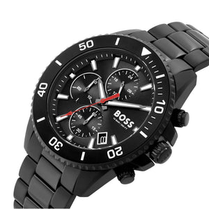 Hugo Boss Admiral Chronograph Black Dial Black Steel Strap Watch for Men - 1514258