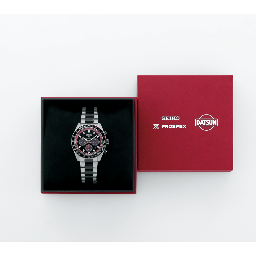 Seiko Prospex Speedtimer Solar Chronograph Datsun 240Z Collaboration Limited Edition Black Dial Two Tone Steel Strap Watch for Men - SSC957