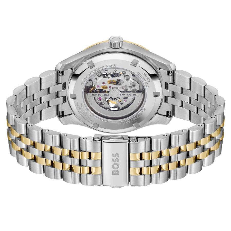 Hugo Boss Principle Skeleton Silver Dial Two Tone Steel Strap Watch for Men - 1514237