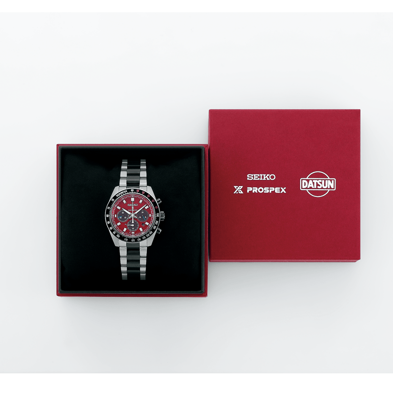 Seiko Prospex Speedtimer Solar Chronograph Datsun 240Z Collaboration Limited Edition Red Dial Two Tone Steel Strap Watch for Men - SBDL123