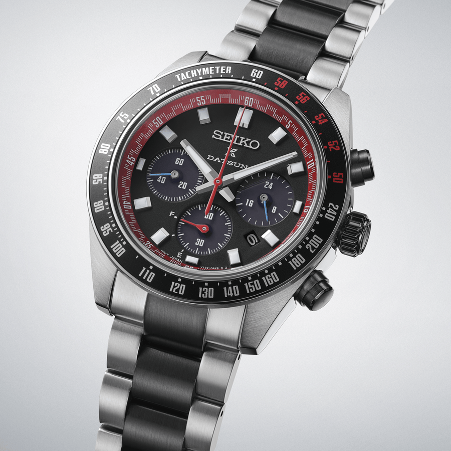 Seiko Prospex Speedtimer Solar Chronograph Datsun 240Z Collaboration Limited Edition Black Dial Two Tone Steel Strap Watch for Men - SSC957