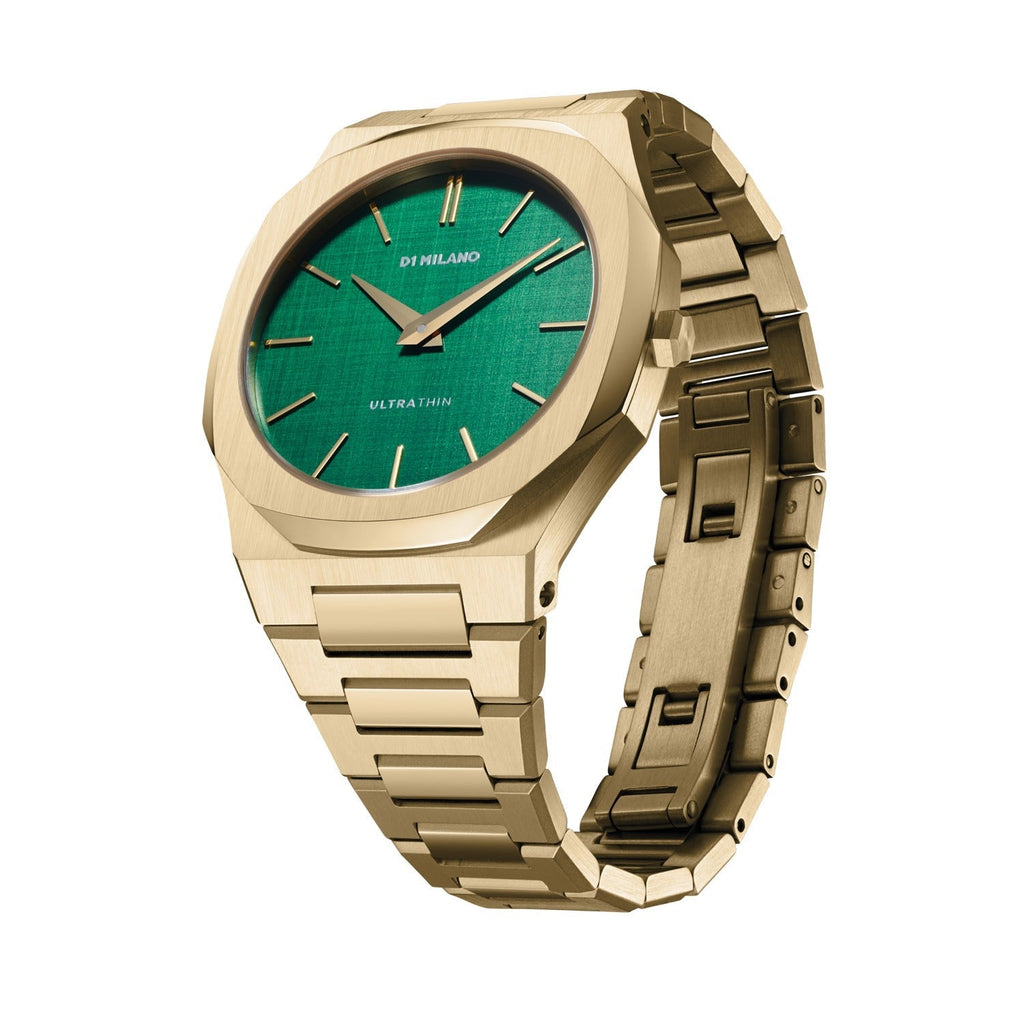 D1 Milano Ultra Thin Green Dial Gold Steel Strap Watch for Women - D1-UTBL18