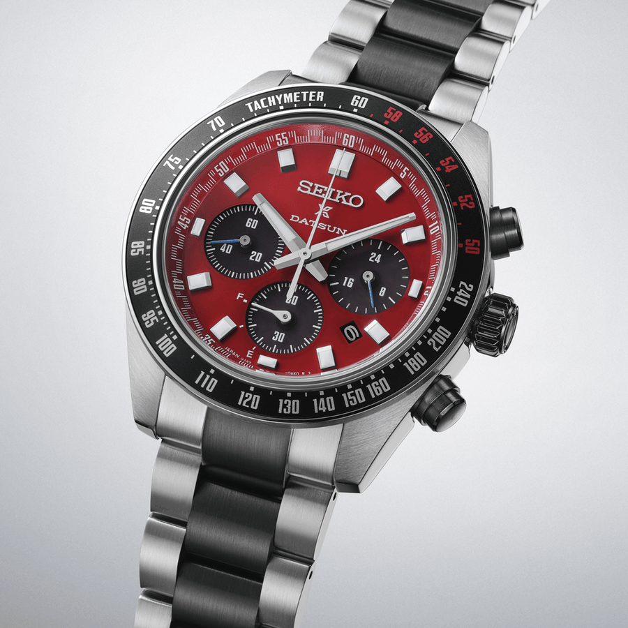 Seiko Prospex Speedtimer Solar Chronograph Datsun 240Z Collaboration Limited Edition Red Dial Two Tone Steel Strap Watch for Men - SBDL123