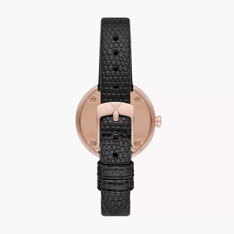 Emporio Armani Gianni T-Bar White Dial Black Leather Strap Watch for Women - AR11270
