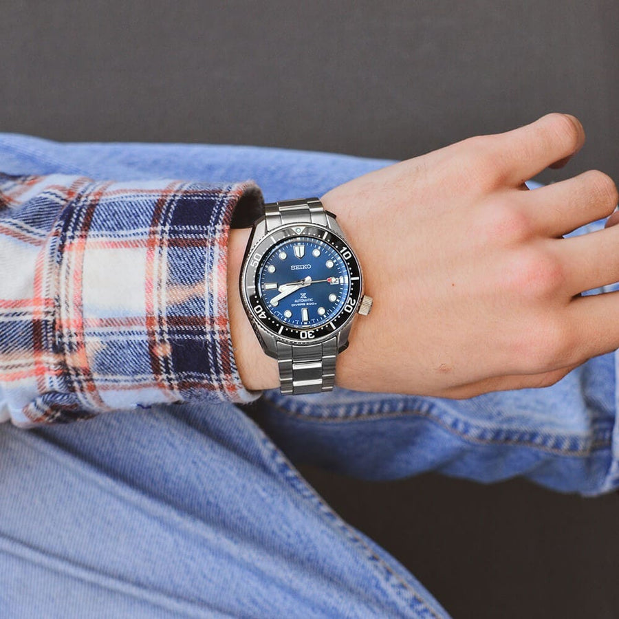 Seiko Prospex Marinemaster Automatic Scuba Divers Blue Dial Silver Steel Strap Watch for Men - SPB187J1