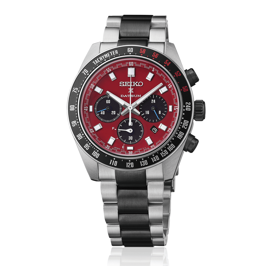 Seiko Prospex Speedtimer Solar Chronograph Datsun 240Z Collaboration Limited Edition Red Dial Two Tone Steel Strap Watch for Men - SBDL123