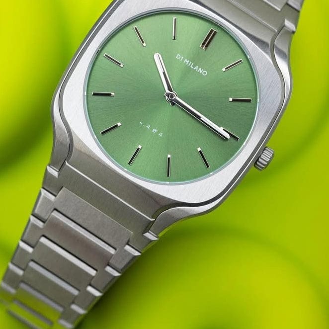 D1 Milano Square Eden Green Dial Silver Steel Strap Watch for Men - D1-SQBJ06