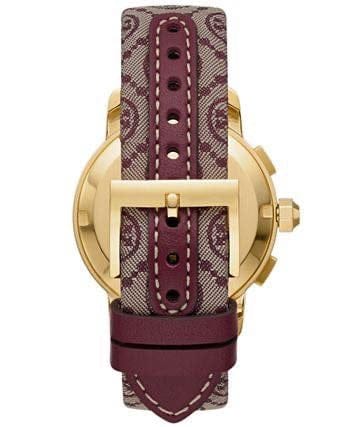 Tory Burch The Tory Chronograph White Dial Maroon Jacquard Strap Watch for Women - TBW1051