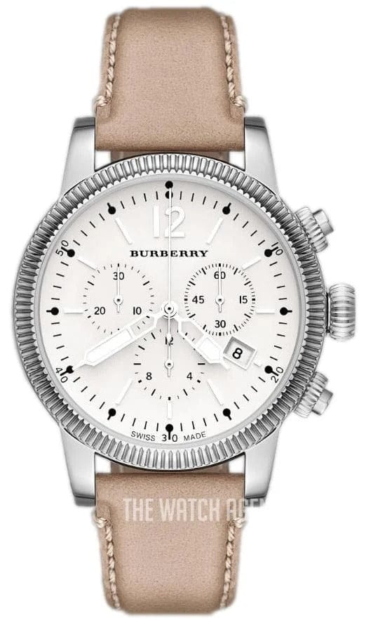 Burberry Utilitarian Chronograph White Dial Pink Leather Strap Watch for Women - BU7816