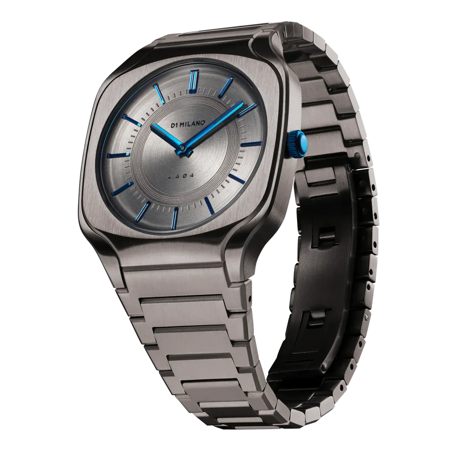 D1 Milano Square Titanium Gray Dial Gray Steel Strap Watch for Men - D1-SQBJ02